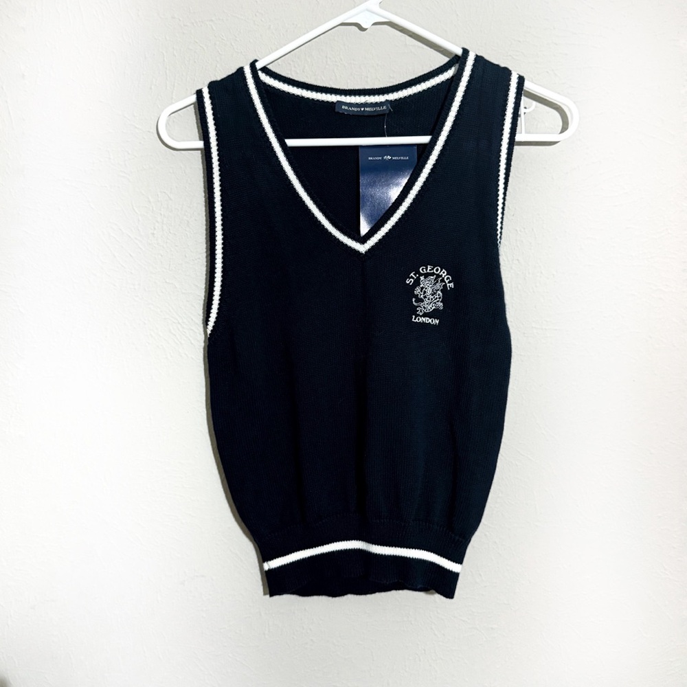 NWT Brandy Melville St George Sweater Vest Preppy Stripe Detail Monogrammed